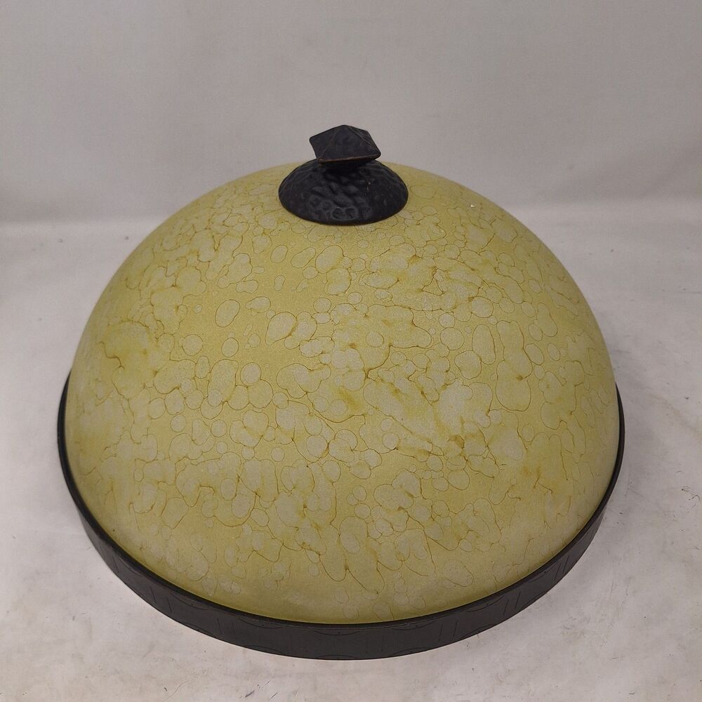 Beige Marbled Glass 14 Inch Flush Mount Ceiling Light Dark Bronze Accents 2 Bulb